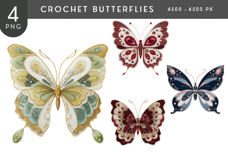 Embroidered Crochet Butterfly PNG Collection