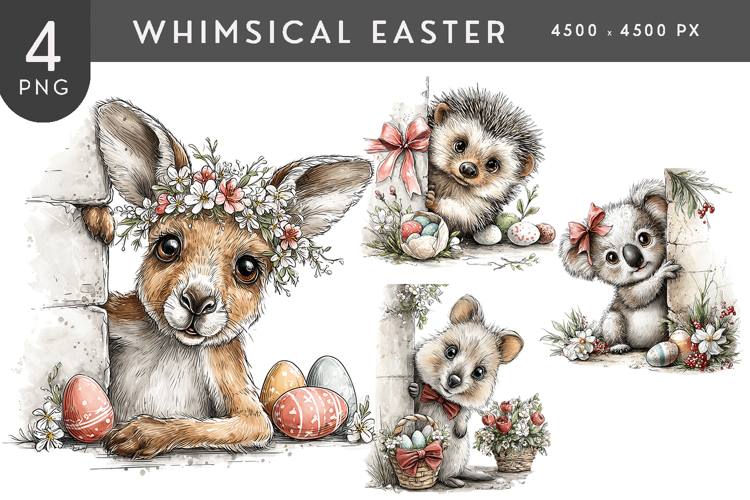 Whimsical Easter Aussie Animals PNG Set