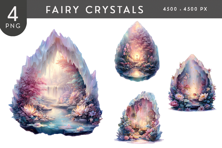 Fantasy Crystal Caverns PNG Illustration Set