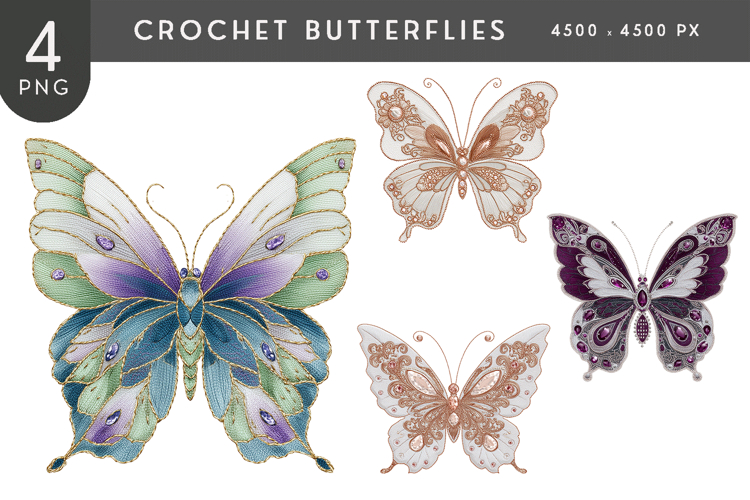 Elegant Crochet Butterfly PNG Illustration Set