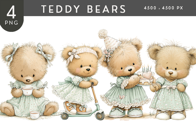 Whimsical Teddy Bear Characters Clipart