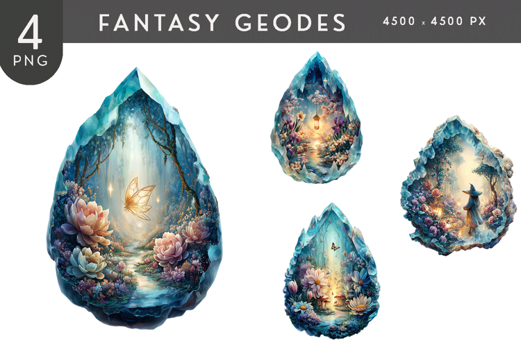 Fantasy Geodes Clipart PNG Set