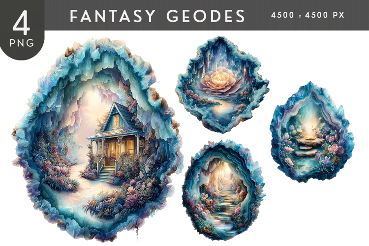 Fantasy Geodes Clipart PNG Enchanted Crystals