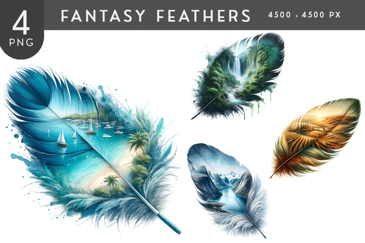 Fantasy Landscape Feather PNG Set