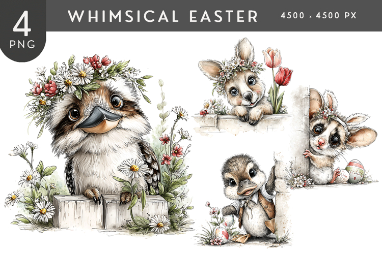 Whimsical Easter Australian Animals PNG Set