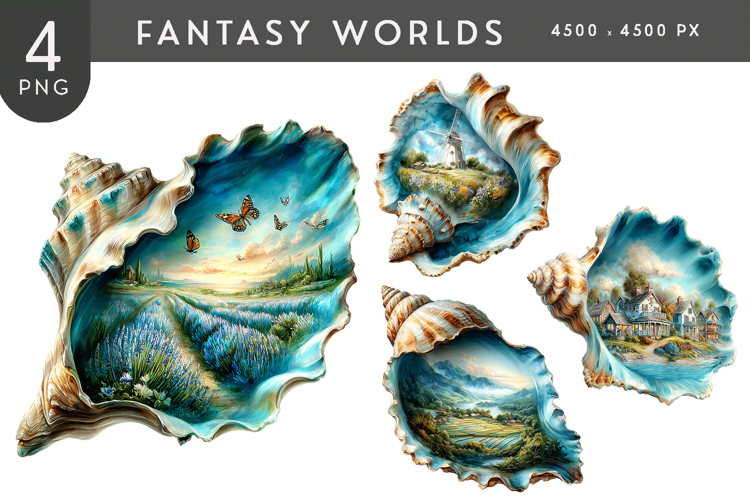 Surreal Fantasy Seashell Worlds PNG Clipart