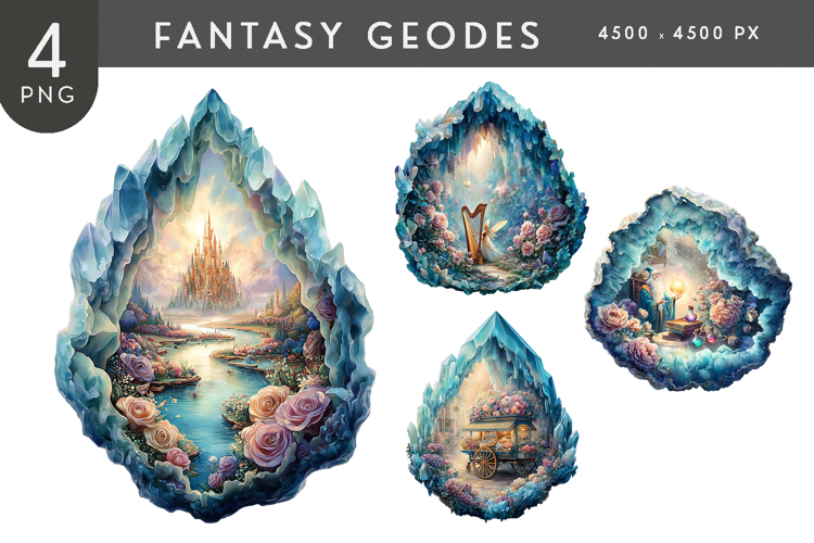 Fantasy Geodes Clipart PNG Enchanted Crystals
