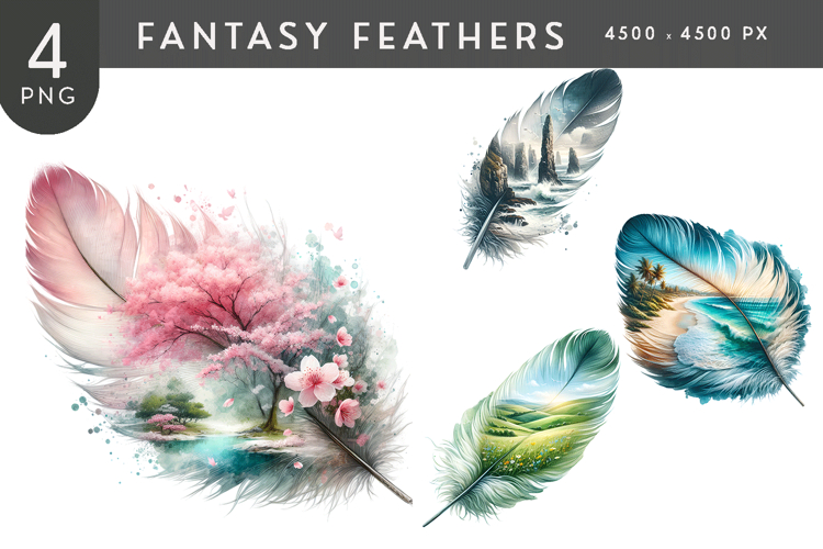 Fantasy Blossom & Coastal Feather PNG Set