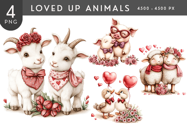 Loved Up Animals Watercolor PNG