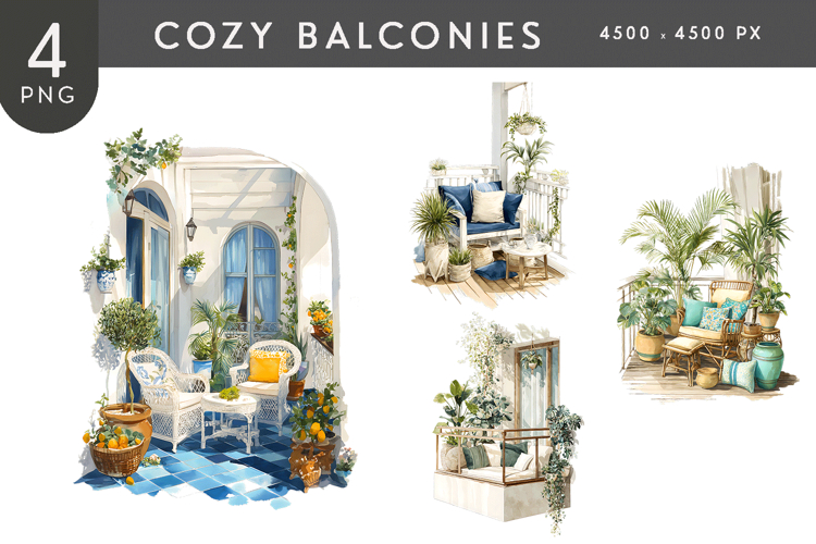 Cozy Balcony Illustration PNG Collection