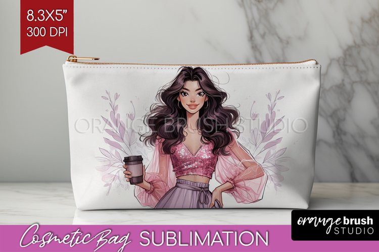 Coffee Girl Cosmetic Bag - Coffee Lover Makeup Bag PNG example image 1
