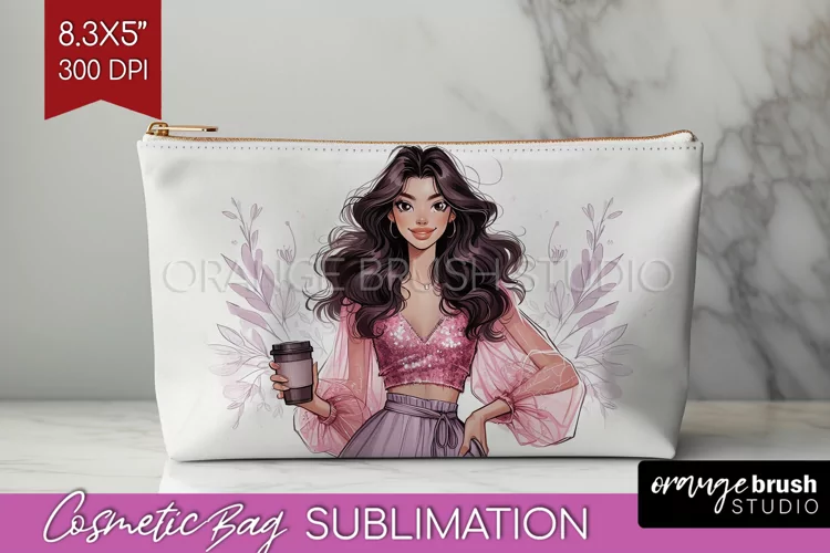 Coffee Girl Cosmetic Bag - Coffee Lover Makeup Bag PNG