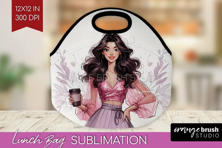 Coffee Girl Lunch Bag - Coffee Lover Lunch Bug PNG