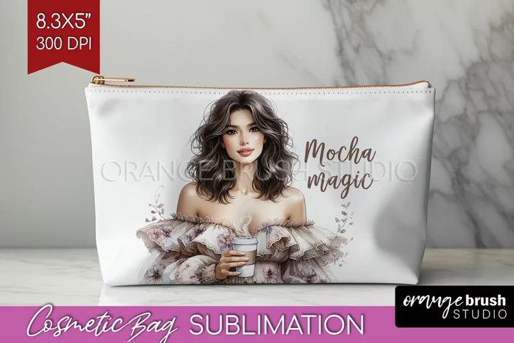 Coffee Girl Cosmetic Bag - Coffee Lover Makeup Bag PNG