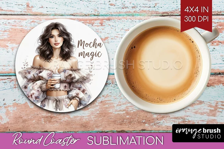 Coffee Girl Round Coaster - Coffee Lover Coaster PNG