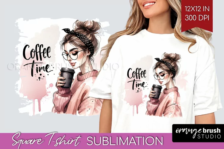 Coffee Girl Square Tshirt Background - Coffee Lover PNG