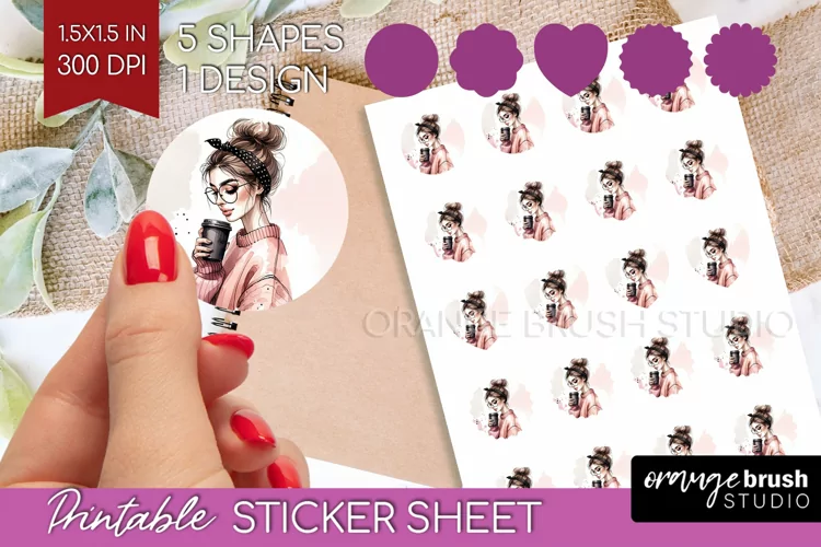 Coffee Girl Round Sticker - Coffee Lover Printable Sticker
