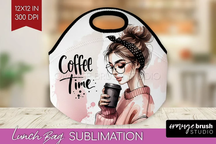 Coffee Girl Lunch Bag - Coffee Lover Lunch Bug PNG