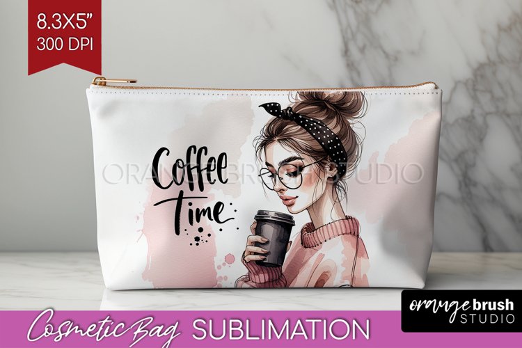 Coffee Girl Cosmetic Bag - Coffee Lover Makeup Bag PNG example image 1