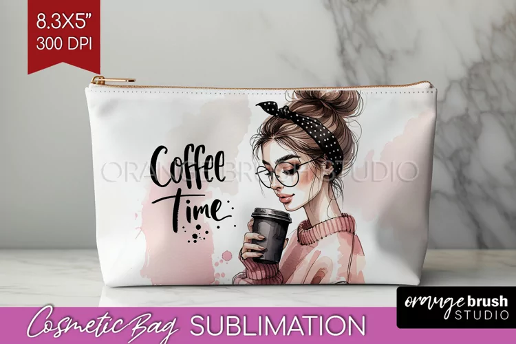 Coffee Girl Cosmetic Bag - Coffee Lover Makeup Bag PNG