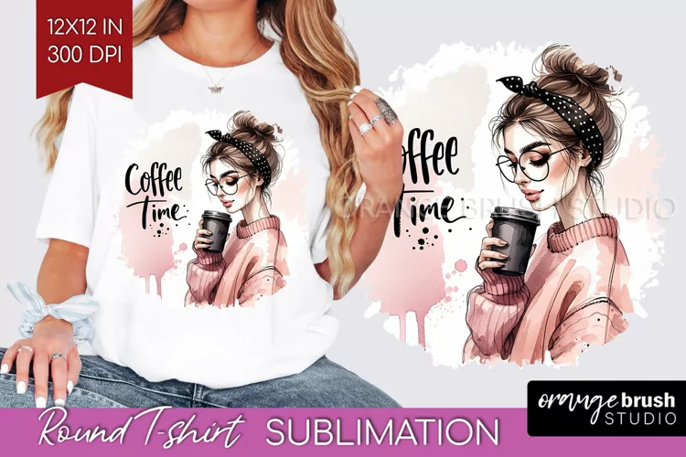 Coffee Girl Round Tshirt Background - Coffee Lover PNG