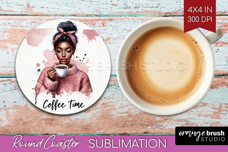 Coffee Girl Round Coaster - Coffee Lover Coaster PNG