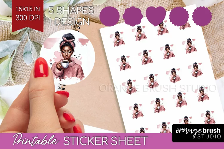 Coffee Girl Round Sticker - Coffee Lover Printable Sticker