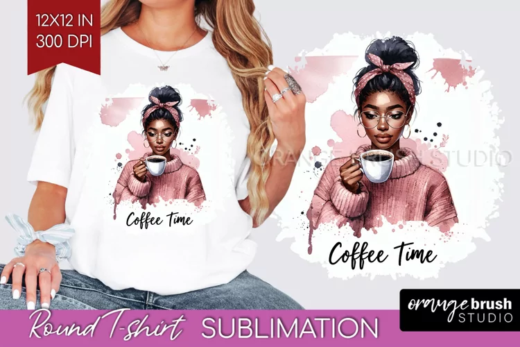 Coffee Girl Round Tshirt Background - Coffee Lover PNG