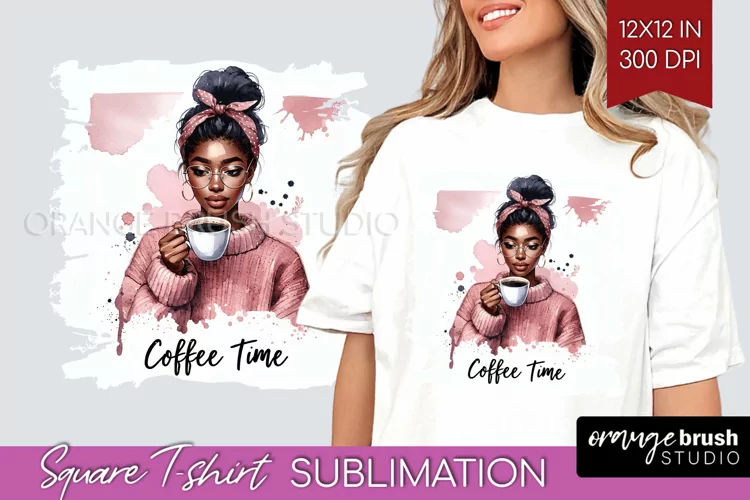 Coffee Girl Square Tshirt Background - Coffee Lover PNG
