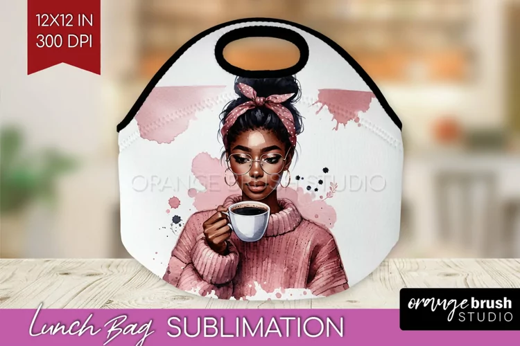 Coffee Girl Lunch Bag - Coffee Lover Lunch Bug PNG