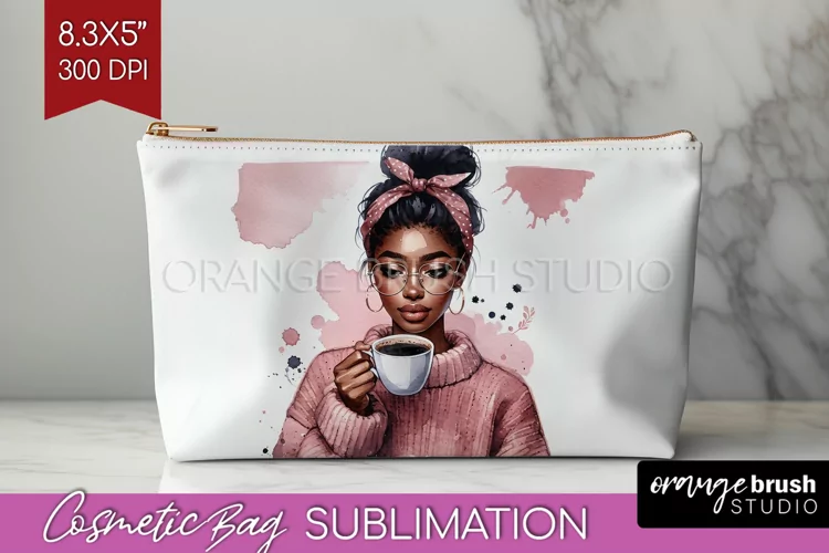 Coffee Girl Cosmetic Bag - Coffee Lover Makeup Bag PNG