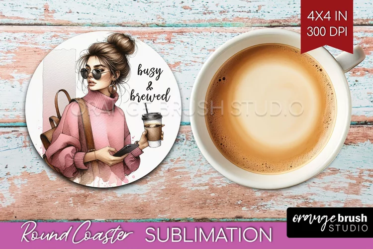 Coffee Girl Round Coaster - Coffee Lover Coaster PNG