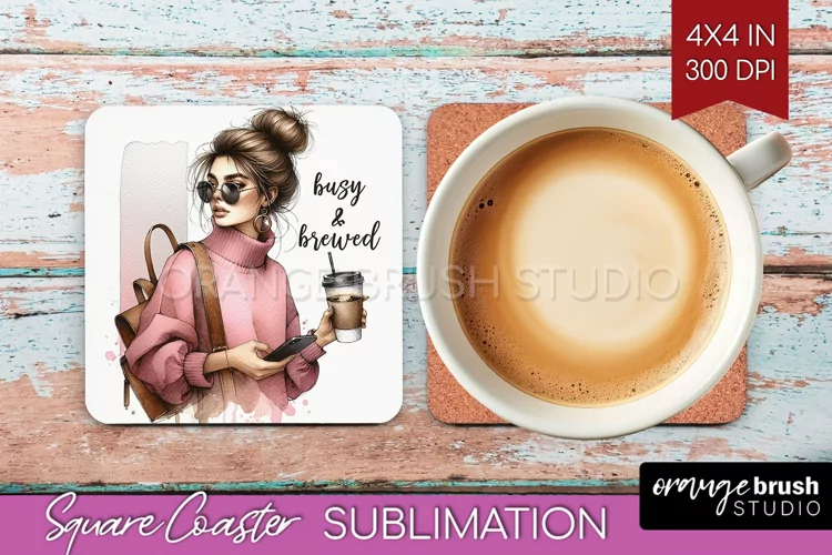 Coffee Girl Square Coaster - Coffee Lover Coaster PNG