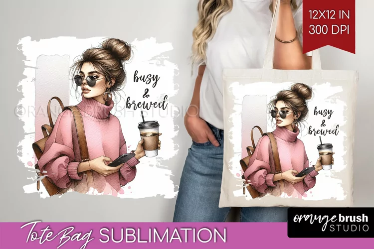 Coffee Girl Tote Bag - Coffee Lover Tote Bag PNG Sublimation