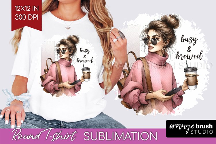 Coffee Girl Round Tshirt Background - Coffee Lover PNG example image 1