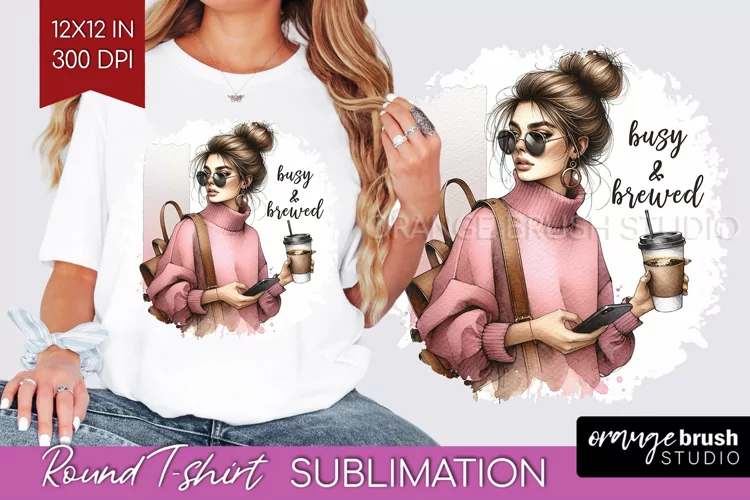 Coffee Girl Round Tshirt Background - Coffee Lover PNG