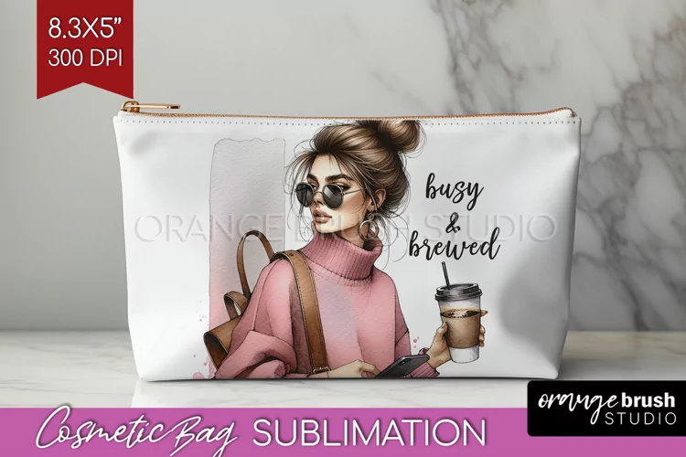 Coffee Girl Cosmetic Bag - Coffee Lover Makeup Bag PNG