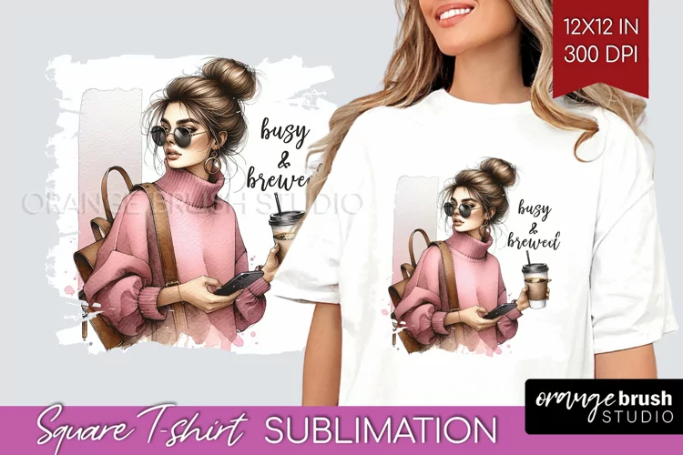 Coffee Girl Square Tshirt Background - Coffee Lover PNG