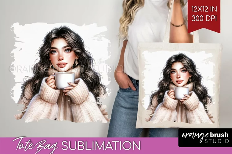Coffee Girl Tote Bag - Coffee Lover Tote Bag PNG Sublimation
