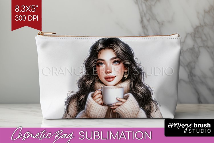 Coffee Girl Cosmetic Bag - Coffee Lover Makeup Bag PNG example image 1