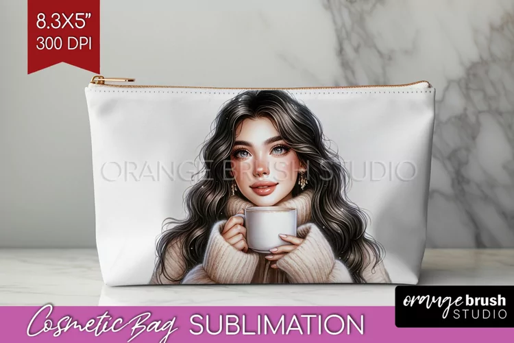 Coffee Girl Cosmetic Bag - Coffee Lover Makeup Bag PNG