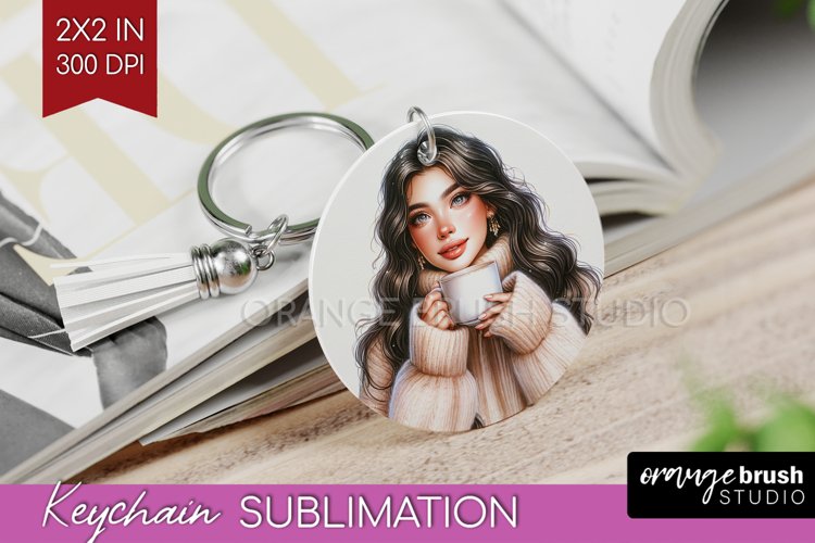 Coffee Girl Keychain PNG - Coffee Lover Keychain Sublimation