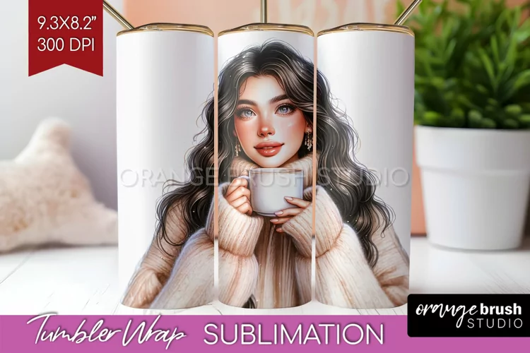 Coffee Girl Tumbler Wrap - Coffee Lover Tumbler PNG