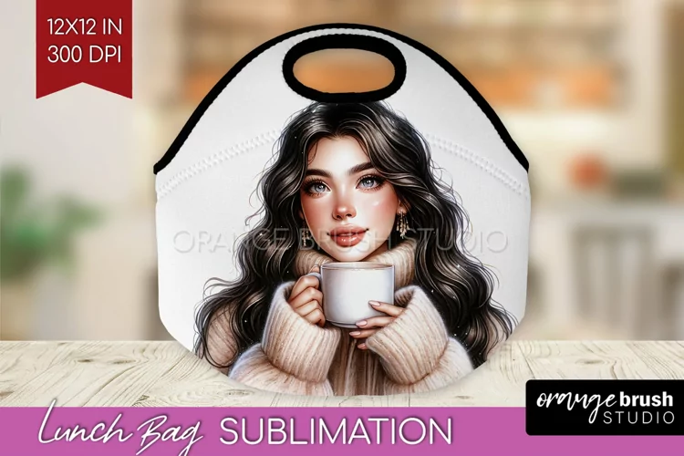 Coffee Girl Lunch Bag - Coffee Lover Lunch Bug PNG