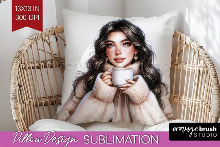 Coffee Girl Pillow Sublimation - Coffee Lover Pillow Cover example image 1