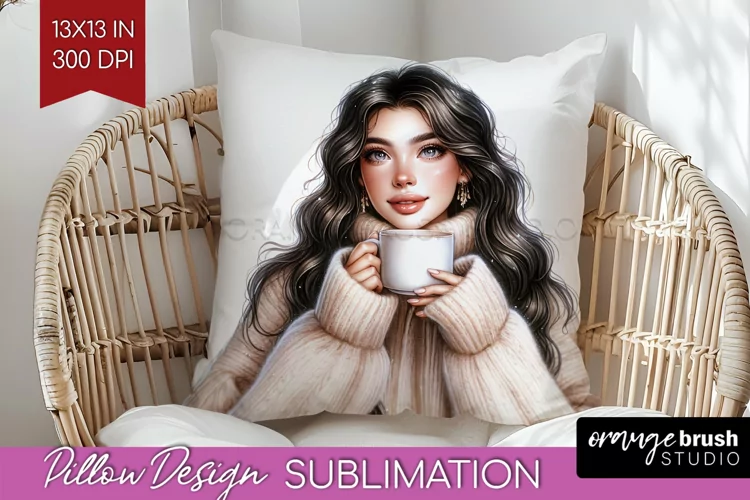 Coffee Girl Pillow Sublimation - Coffee Lover Pillow Cover