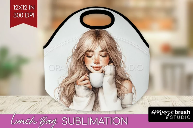 Coffee Girl Lunch Bag - Coffee Lover Lunch Bug PNG