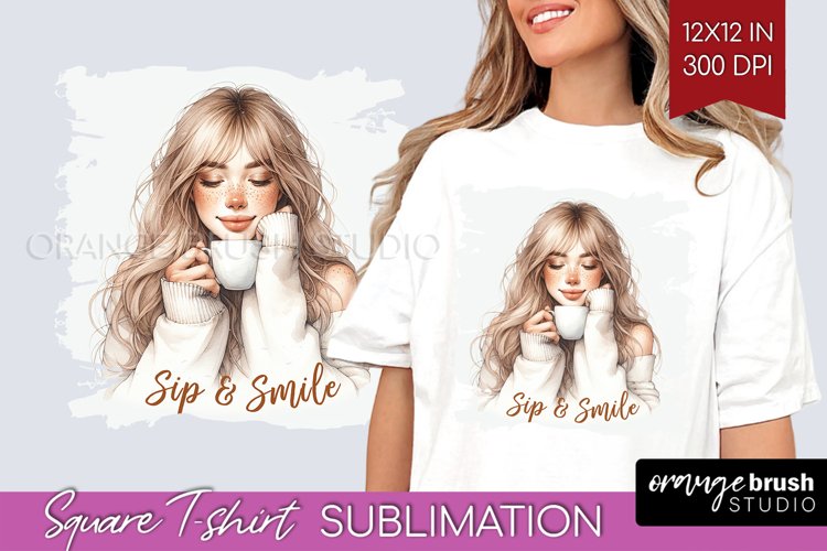 Coffee Girl Square Tshirt Background - Coffee Lover PNG example image 1