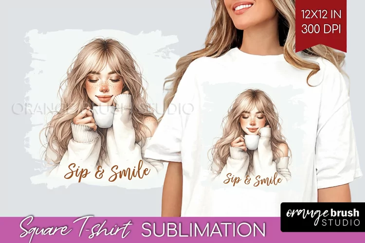 Coffee Girl Square Tshirt Background - Coffee Lover PNG