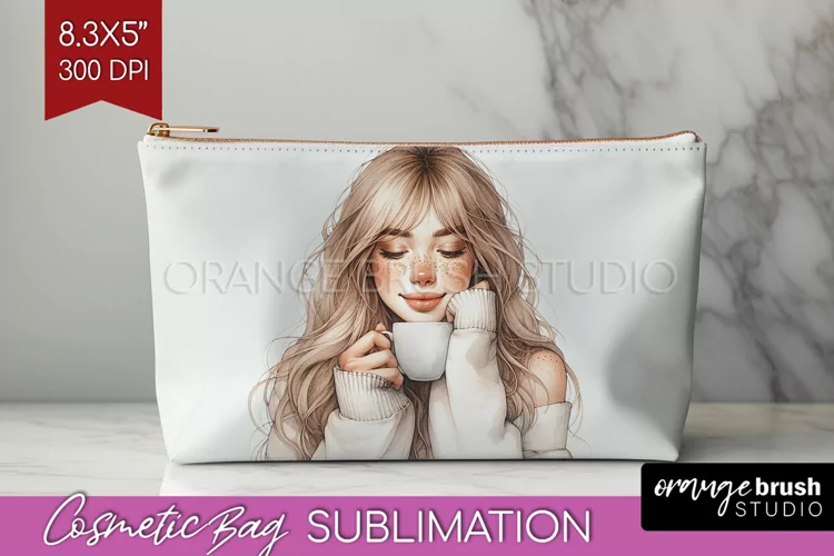 Coffee Girl Cosmetic Bag - Coffee Lover Makeup Bag PNG